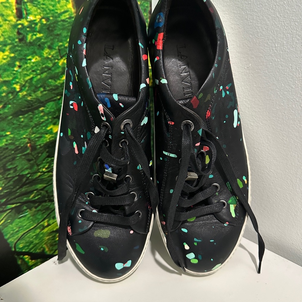 LANVIN black confetti splatter paint mens 6